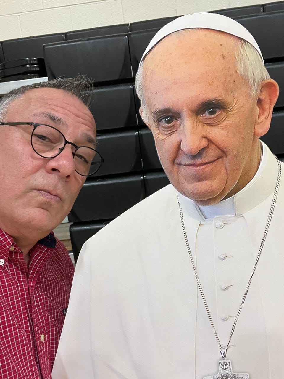 Me and a card board cut out of the Pope.  Hard to tell.