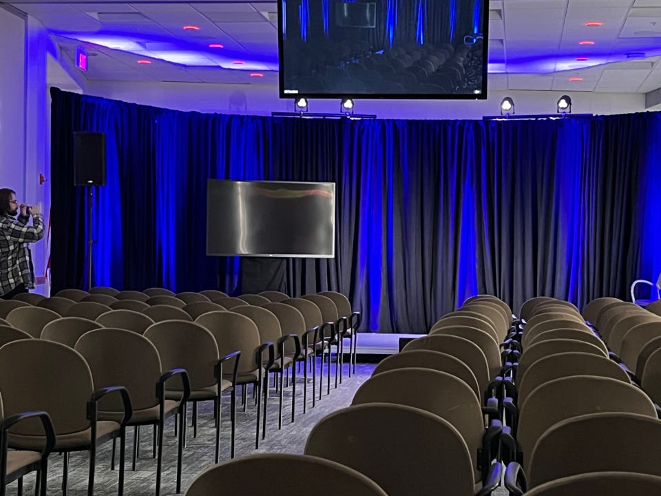 When you need to turn a conference room into a space that allows the audience to focus on the speaker.