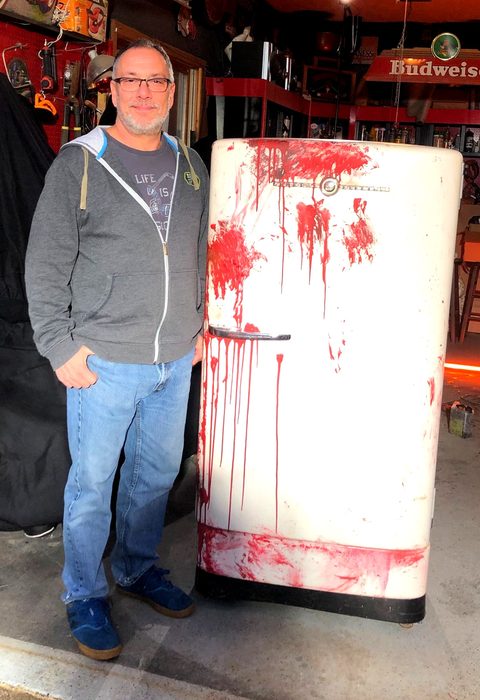 Mike Savino with the original Attack of the Killer Refrigerator prop